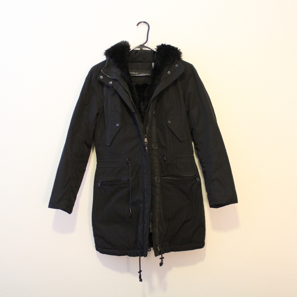 Black Faux Fur Winter Coat